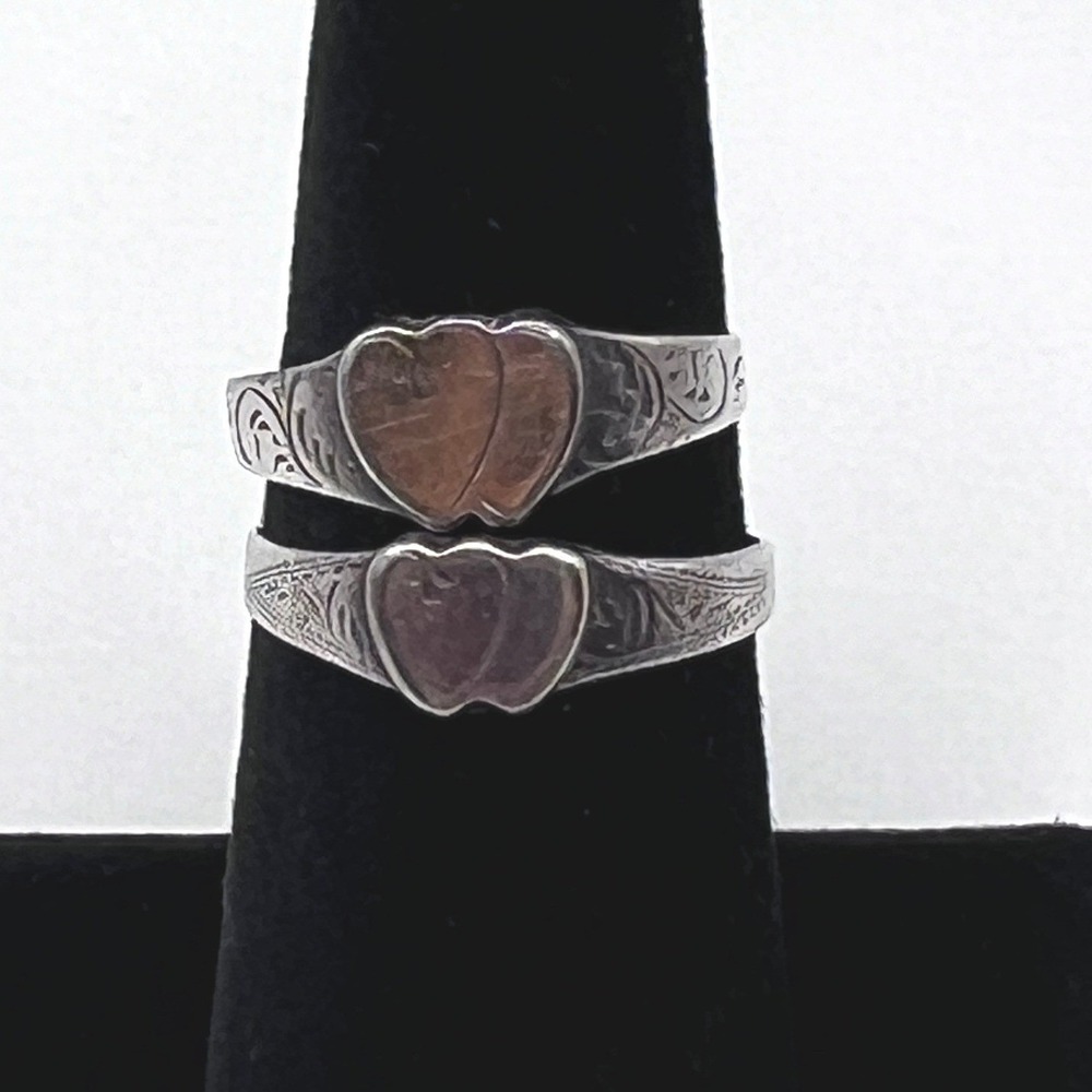 Unbranded Double Heart Coin Silver Rings Womens Size 8.25 Silver Fair Victorian